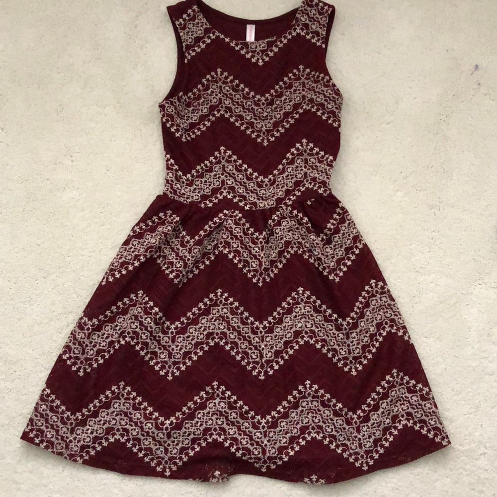 Red and white patterned dress